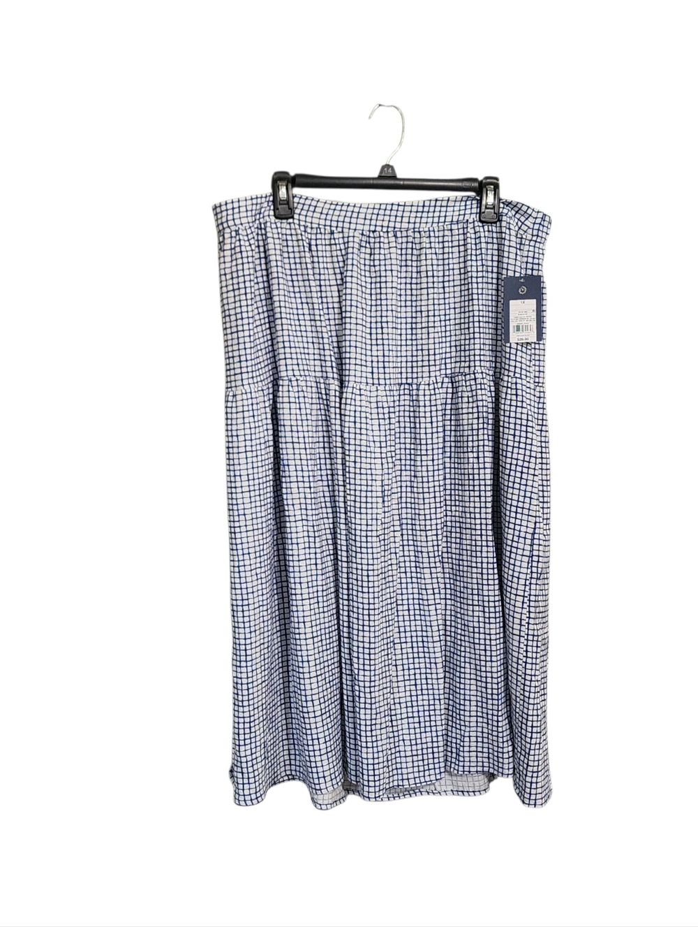 Universal Threads Maxi Skirt 1X  Blue & White Check Pull On Flowy Coastal NWT